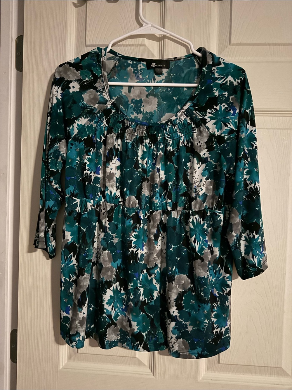 AB Studio Teal and Black Floral Scoop-Neck Tunic